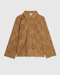 Brown Poplin Broderie Shirt