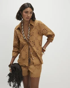 Brown Poplin Broderie Shirt