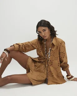 Brown Poplin Broderie Shorts