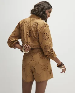 Brown Poplin Broderie Shorts