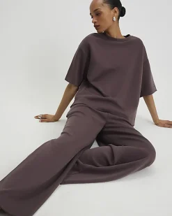 Brown Premium Drawstring Wide Leg Joggers