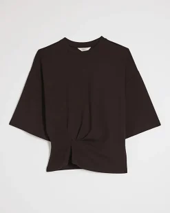 Brown Premium Short Sleeve Tuck Side Top