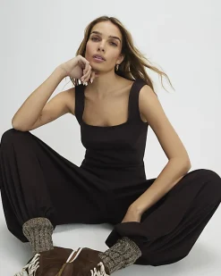 Brown Premium Sleeveless Square Neck Tank Top