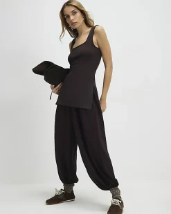 Brown Premium Sleeveless Square Neck Tank Top