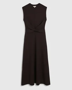 Brown Premium Twist Front Midi Dress