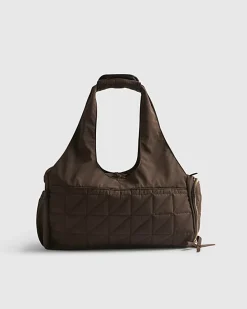 Brown Quilted Bow Yoga Bag