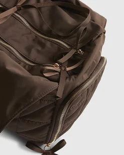 Brown Quilted Bow Yoga Bag