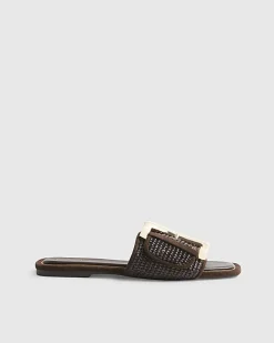 Brown Raffia Buckle Sandals