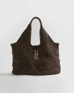 Brown Raffia Shopper Bag