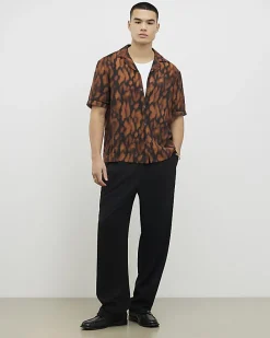 Brown Regular Fit Animal Print Revere Shirt