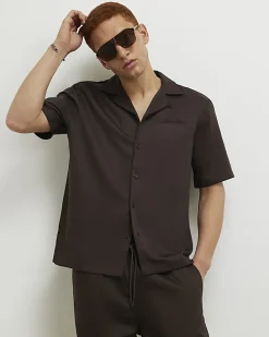Brown Regular Fit Embroidered Script Shirt