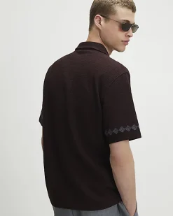 Brown Regular Fit Flower Embroidered Shirt