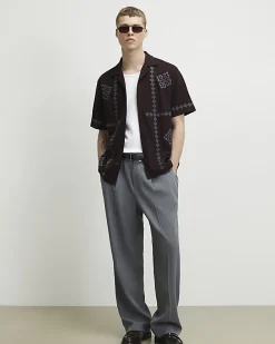 Brown Regular Fit Flower Embroidered Shirt