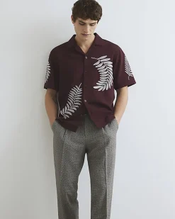 Brown Regular Fit Leaf Embroidered Shirt