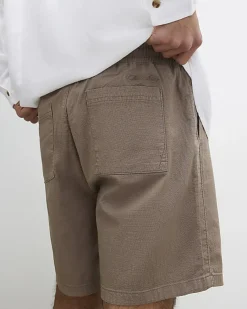 Brown Regular Fit Stretch Textured Shorts