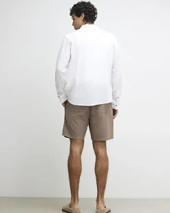 Brown Regular Fit Stretch Textured Shorts
