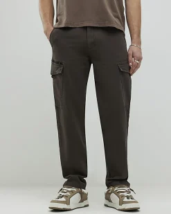 Brown Regular Fit Stretch Textured Joggers