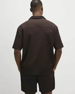 Brown Regular Fit Textured Short Sleeve Shirt