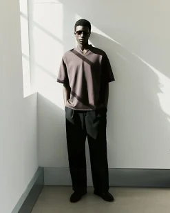 Brown RI Studio Boxy V Neck T-Shirt