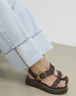 Brown Ring Buckle Flatform Sandals