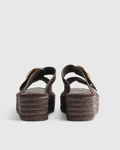 Brown Ring Buckle Strap Wedge Sandals