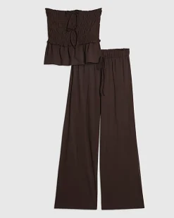 Brown Ruched Bandeau Lounge Set