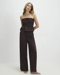 Brown Ruched Bandeau Lounge Set