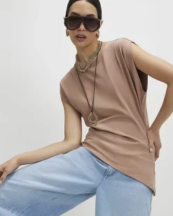 Brown Ruched Side Grown On Sleeve T-shirt