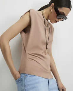 Brown Ruched Side Grown On Sleeve T-shirt