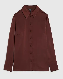 Brown Satin Long Sleeve Slim Fit Shirt