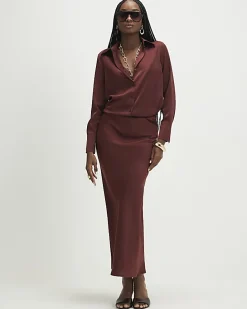 Brown Satin Long Sleeve Slim Fit Shirt