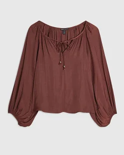 Brown Satin Notch Neck Top