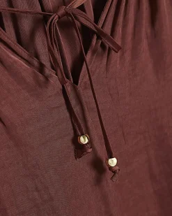 Brown Satin Notch Neck Top