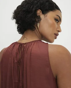 Brown Satin Sleeveless Top