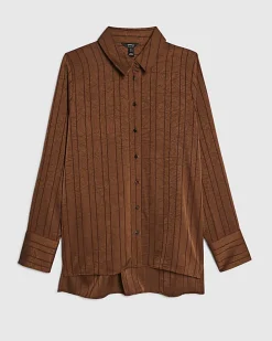 Brown Satin Striped Crinkle Blouse