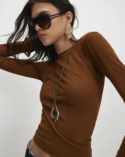 Brown Semi Sheer Long Sleeve Top