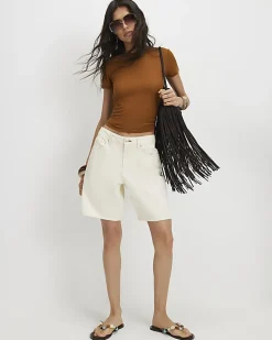 Brown Semi Sheer Short Sleeve Top