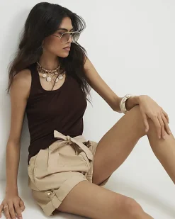 Brown Semi Sheer Tank Top