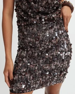 Brown Sequin Mini Skirt