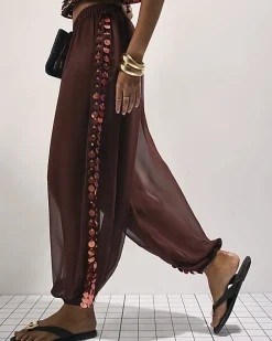 Brown Sequin Side Panel Hareem Trousers