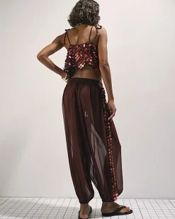 Brown Sequin Side Panel Hareem Trousers