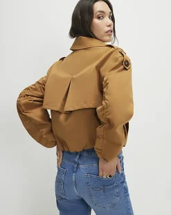 Brown Short Bubble Hem Trench Coat