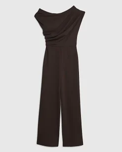 Brown Short Sleeve Asymmetric Drape Jumpsuit