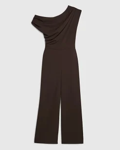Brown Short Sleeve Asymmetric Drape Jumpsuit