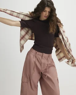 Brown Short Sleeve Cotton Fitted Top