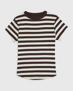 Brown Short Sleeve Fitted Stripe Rib T-Shirt