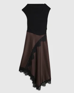 Brown Short Sleeve Lace Hybrid Maxi Dress