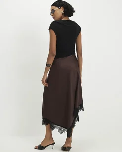 Brown Short Sleeve Lace Hybrid Maxi Dress