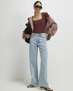 Brown Short Sleeve Scoop Neck Bodysuit