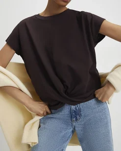 Brown Short Sleeve Twist Front T-Shirt